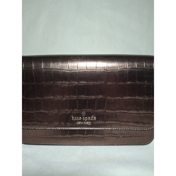 Kate Spade Madison Croc Embossed Willow Medium Convertible Crossbody Brown - Picture 6 of 9
